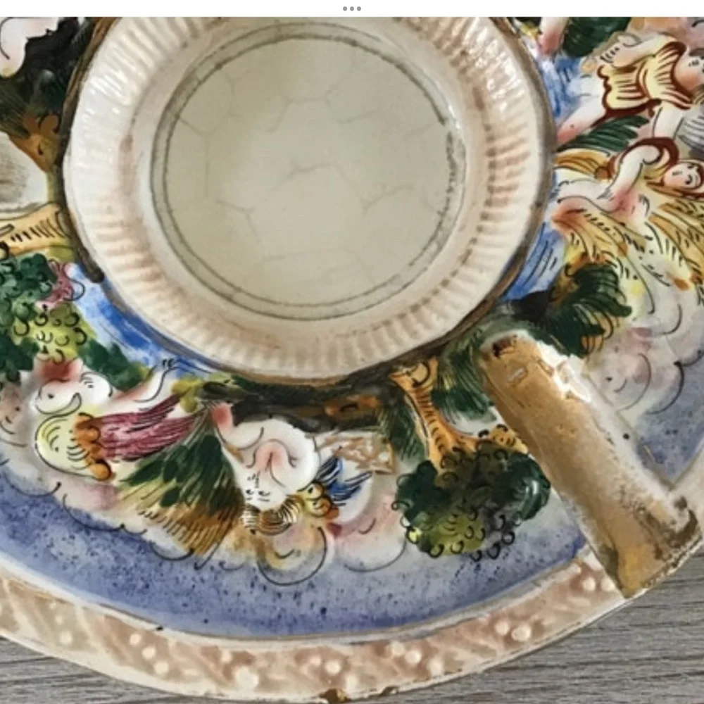 Vintage Capodimonte Italian Ashtray Cherubs Angels Hand Painted Porcelain 3D